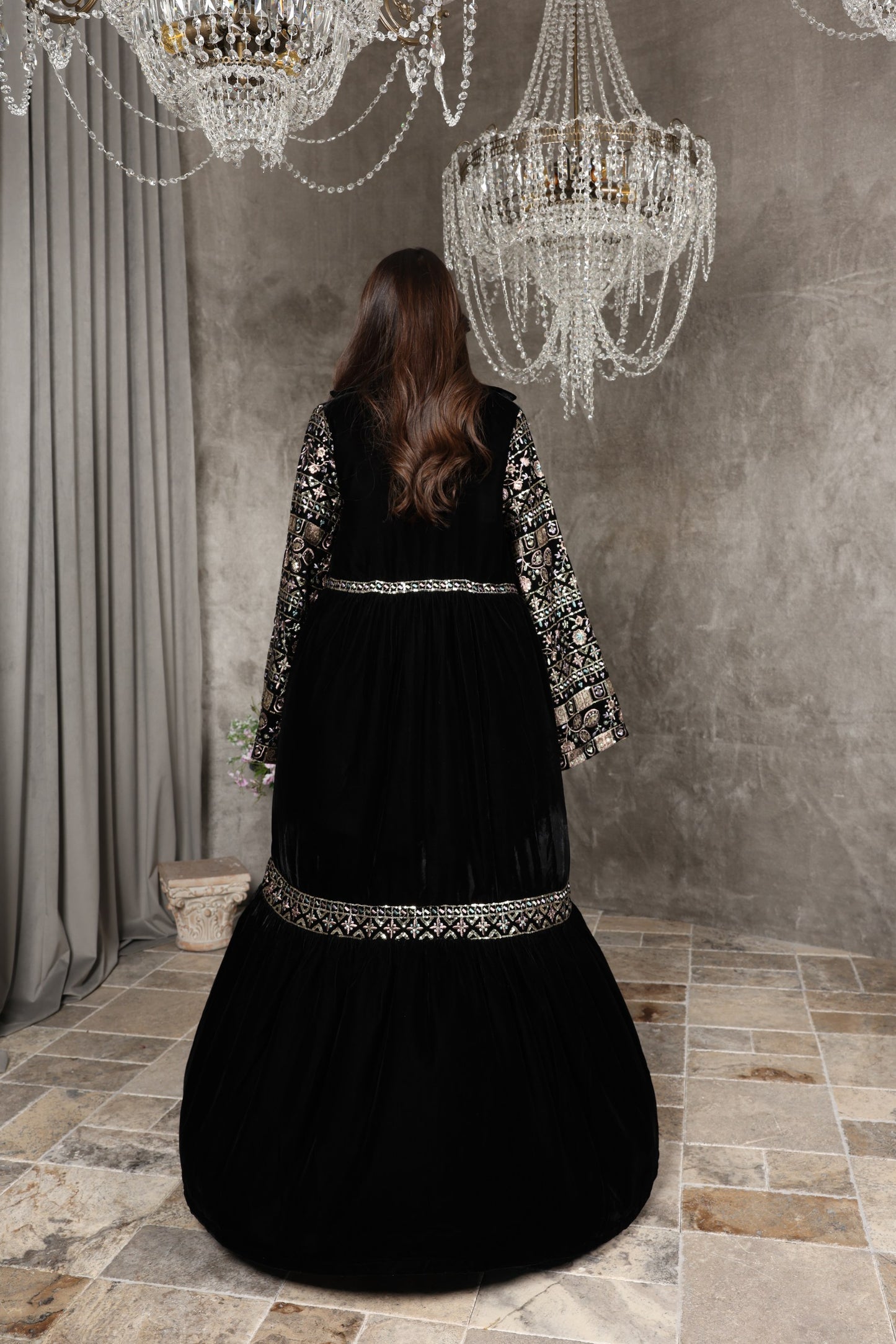 Luxury Black Velvet Embroidered Abaya