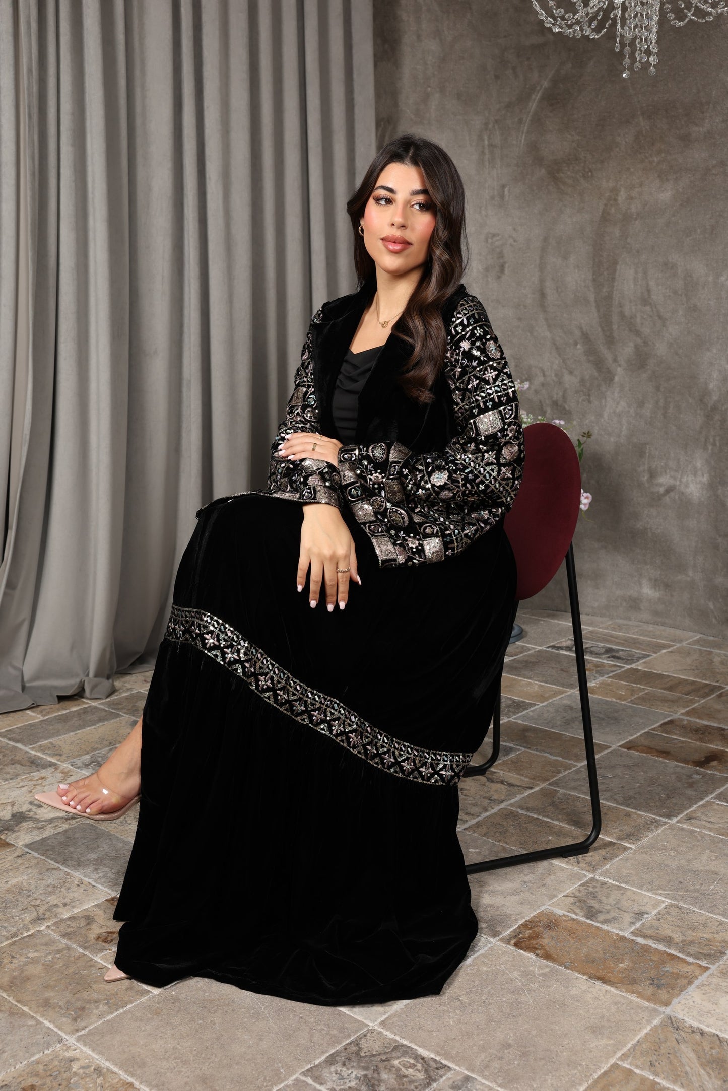 Luxury Black Velvet Embroidered Abaya