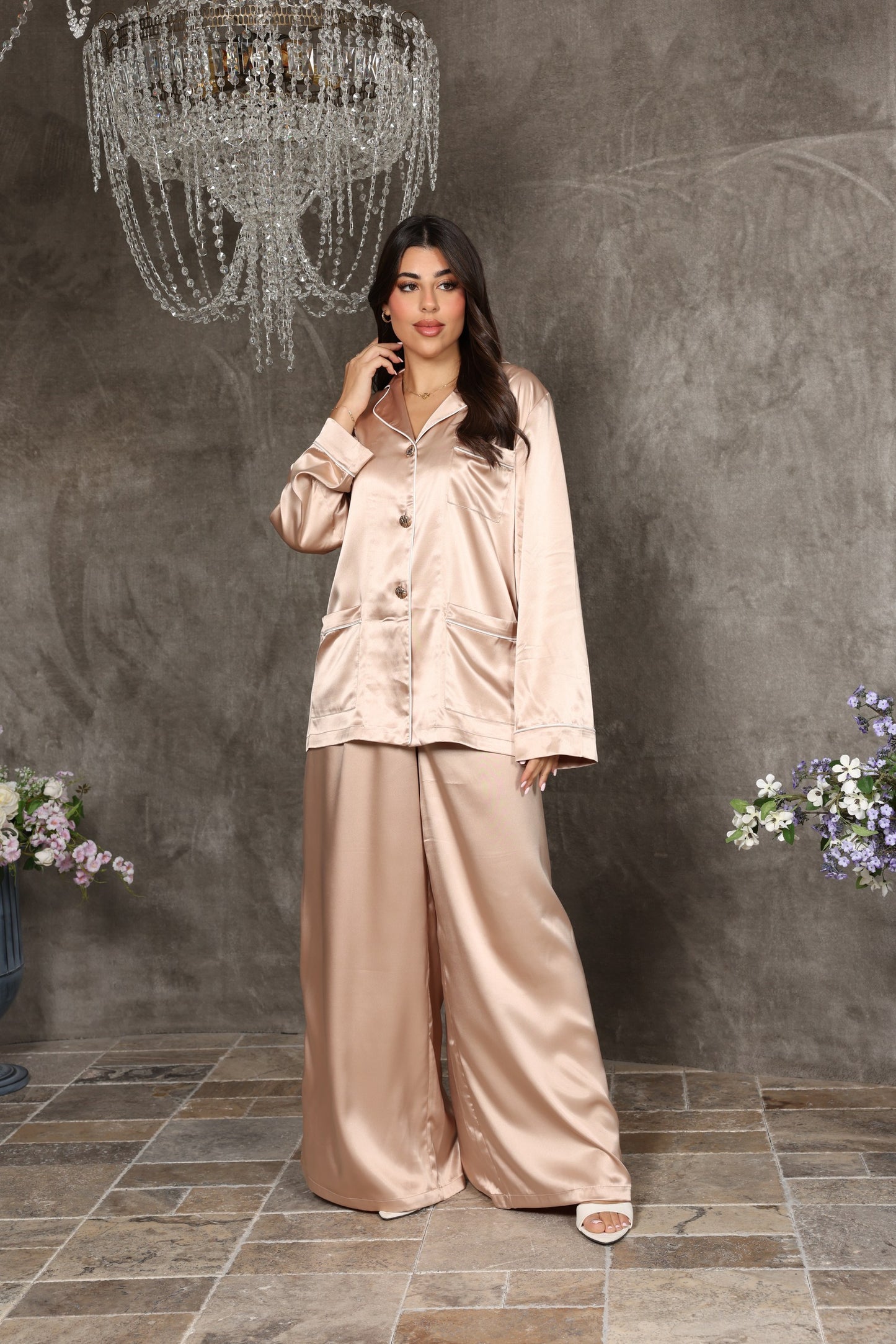 Luxe Silk Lounge Set – Champagne Blush