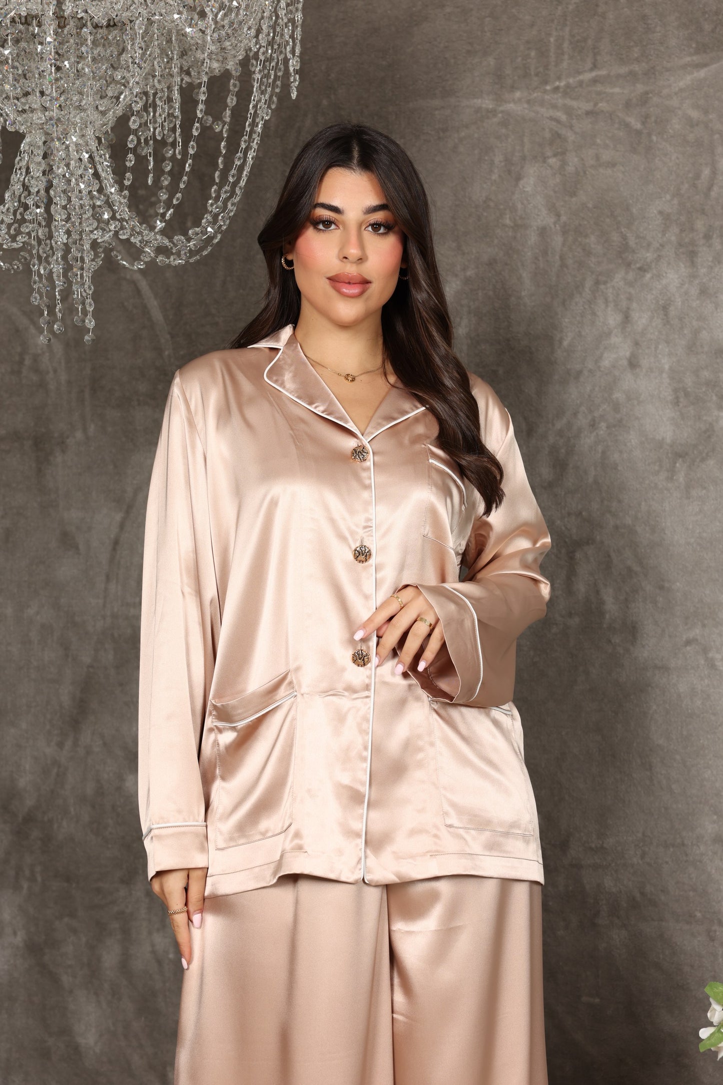 Luxe Silk Lounge Set – Champagne Blush