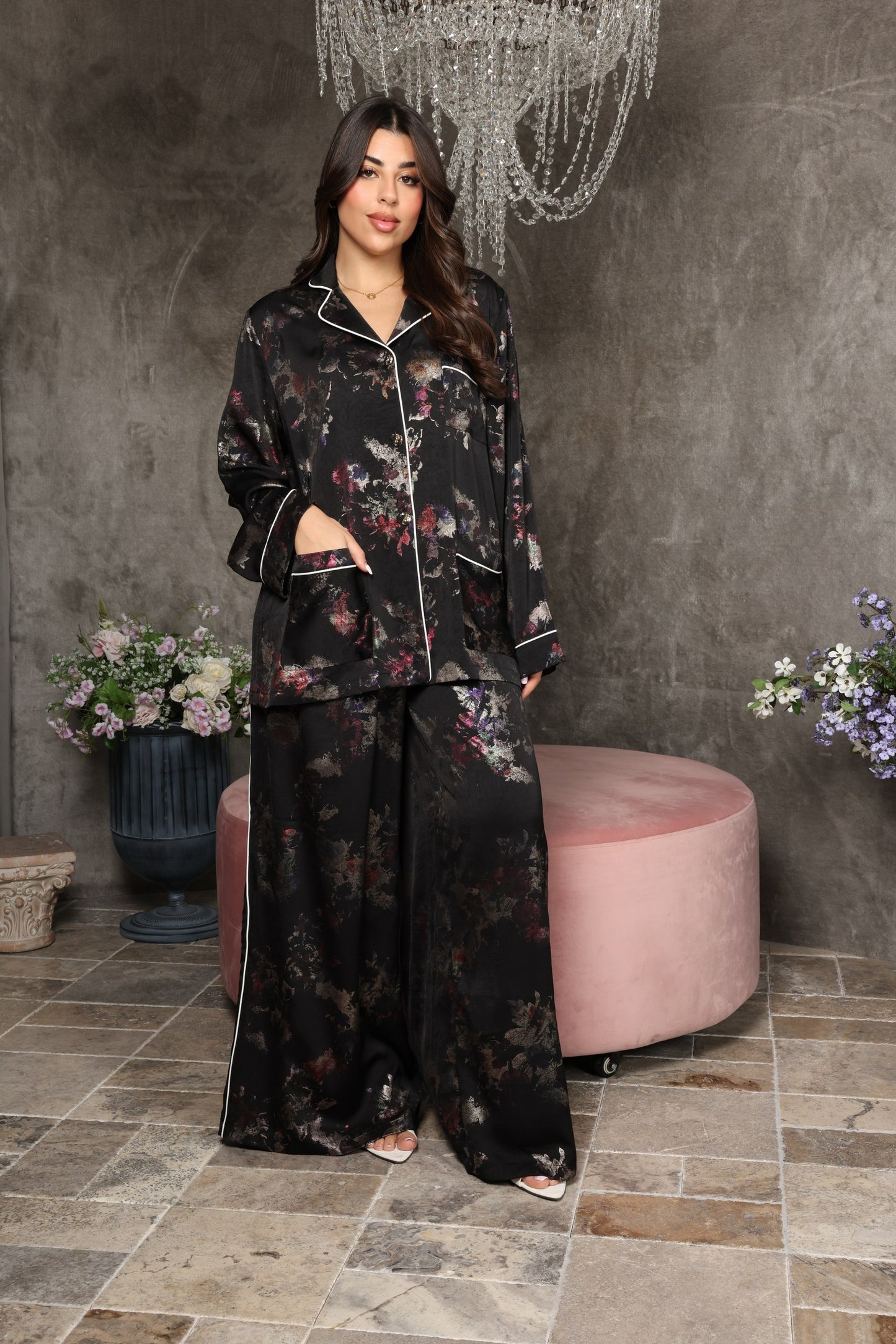 Midnight Bloom Silk Co-Ord Set