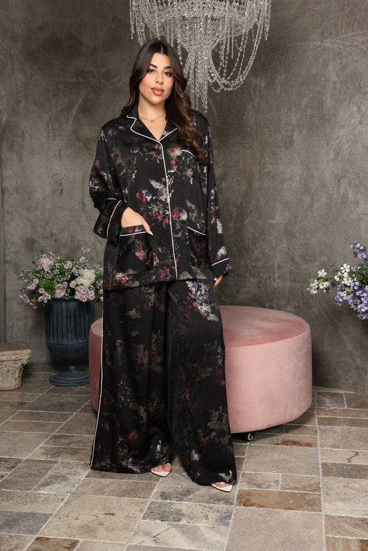 Midnight Bloom Silk Co-Ord Set