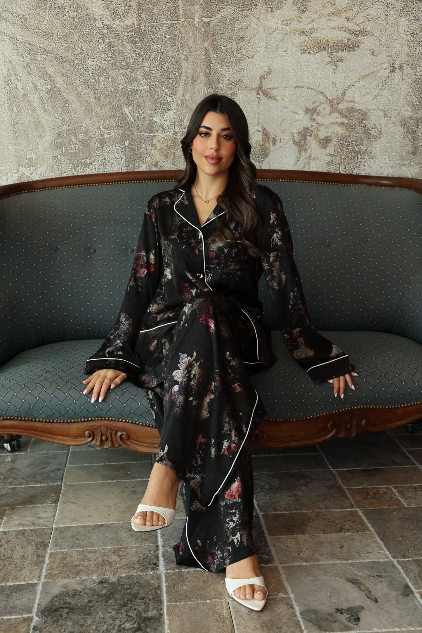 Midnight Bloom Silk Co-Ord Set
