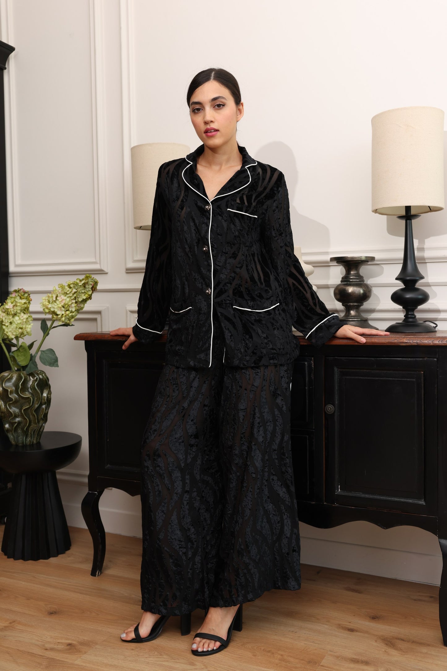 Midnight Sheer Velvet Co-Ord Set